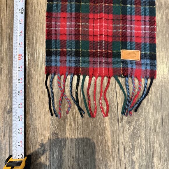 Coach Red Wool Cashmere Blend Tartan Plaid Checkered Scarf Italy Winter Holiday - Picture 6 of 11